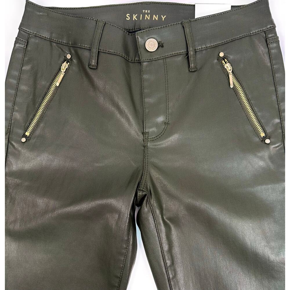 NWT White House Black Market Mid Rise Coated Moto Skinny Jeans Green Size 0R - Picture 4 of 12